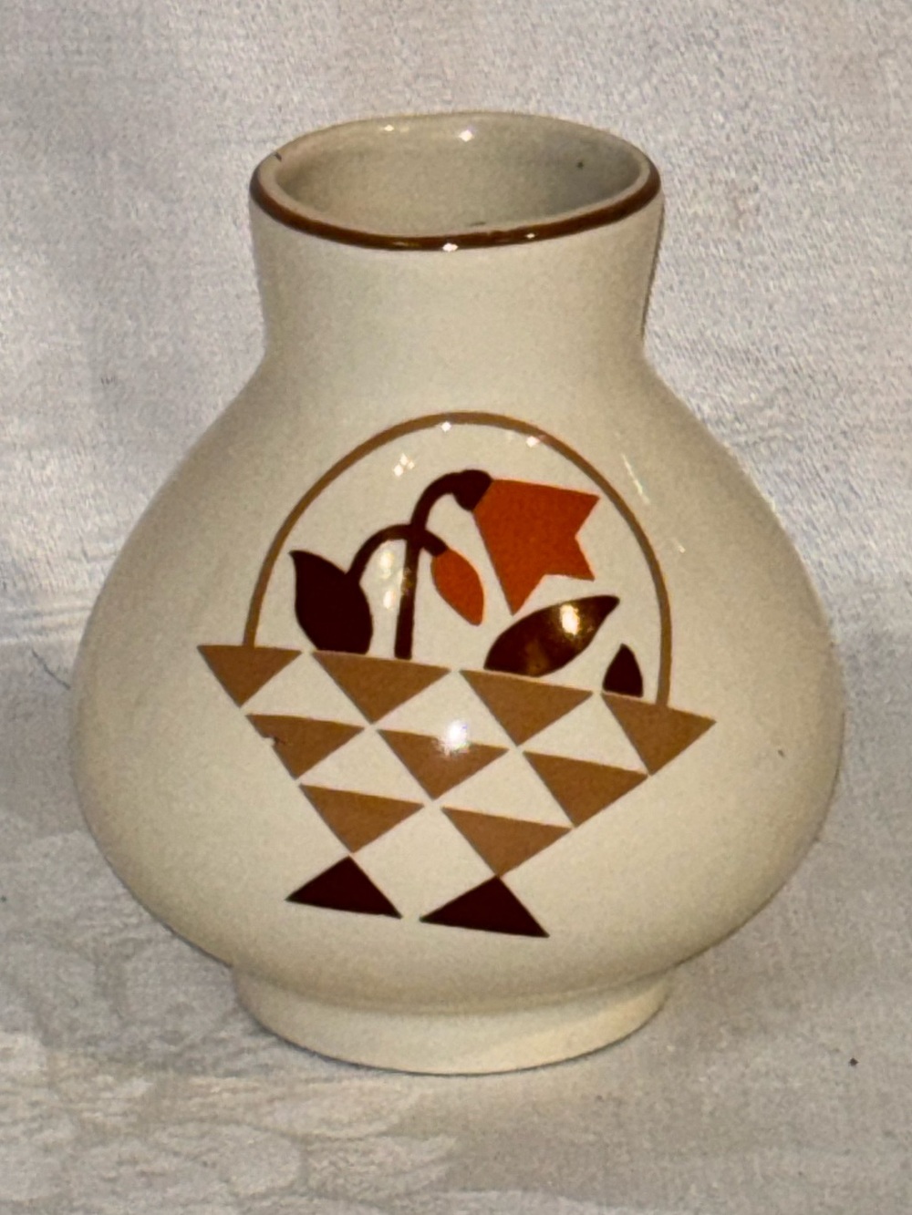 Vintage 70s Pennsylvania Dutch Folk Art Tulip Basket Ceramic Bud Vase